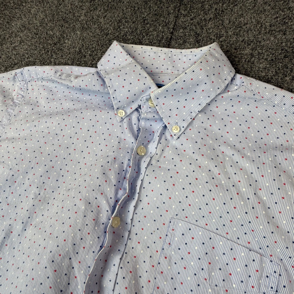 Charleston Threads Mens Large Blue Striped Star Print Cotton Short Sleeve Shirt